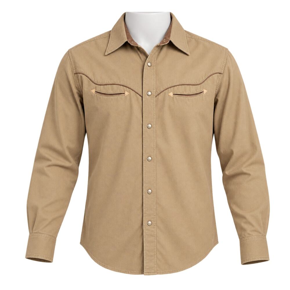 Roper Men's Tan Western Pearl Snap Shirt Cowboy Ranchwear - Size M
